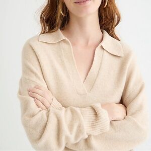 J. Crew Heather Sand Collared V Neck Supersoft Sweater - Small